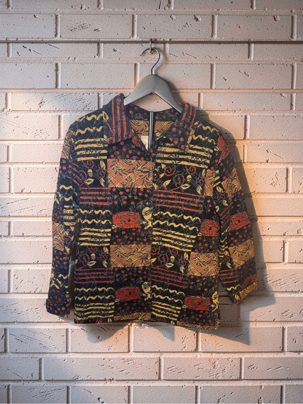TanJay Multicolor Patchwork Button Jacket in Black, Red & Yellow
